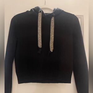 Zara Black Sweater Hoodie with Glittering Silver Drawstrings